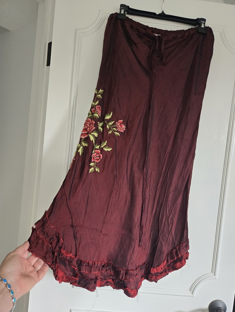 NWT Sammi Do Boho Embroidered Floral Maxi Skirt - Wine Red XL